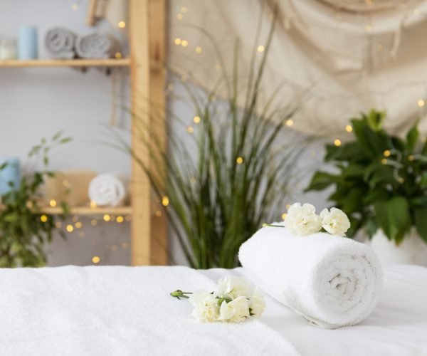 Concept of spa, relax and self care with spa accessories